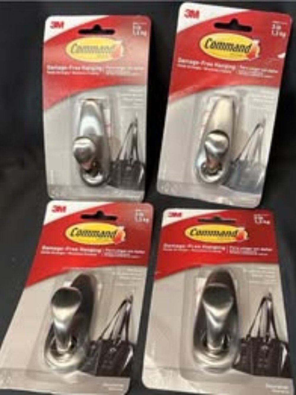 (4)-3M Command Medium Brushed Nickel Metal Adhesive Hook FC12-BN-ES